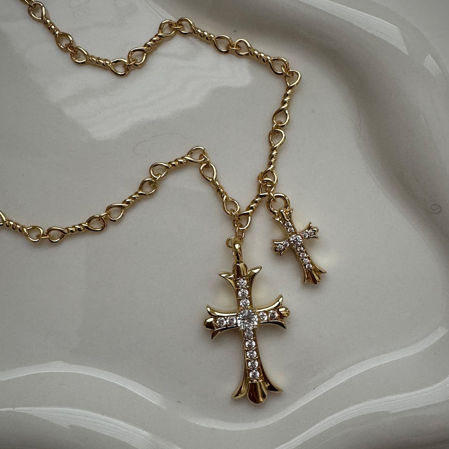 double cz cross necklace