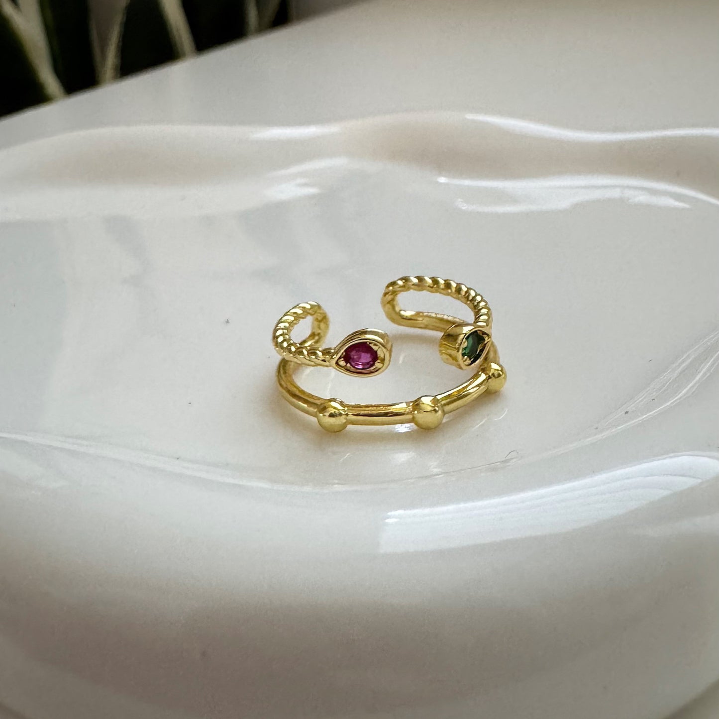 pink and green double ring