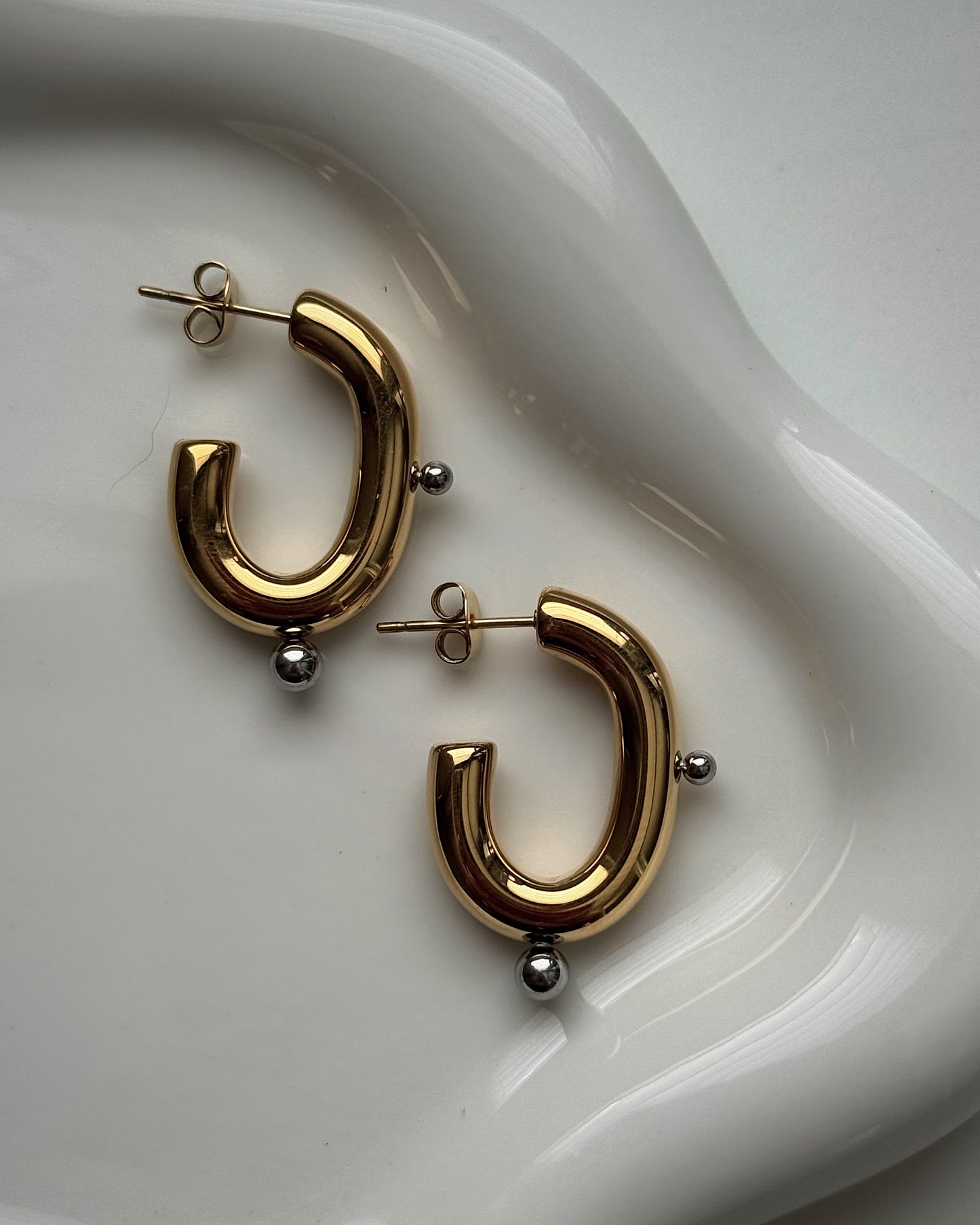 beaded two tone hoops