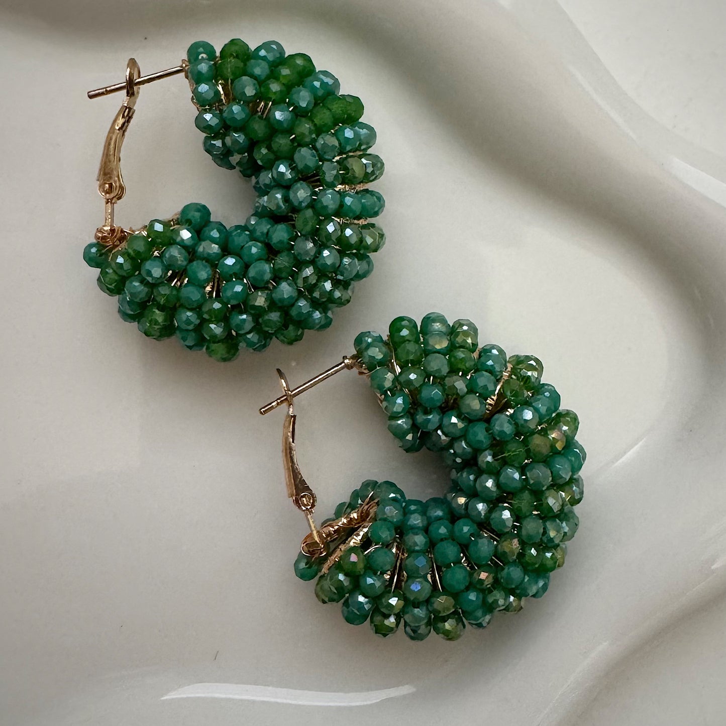 green beaded hoops