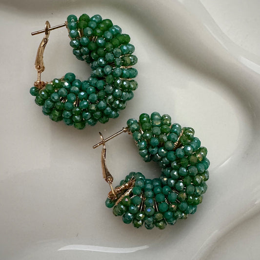 green beaded hoops
