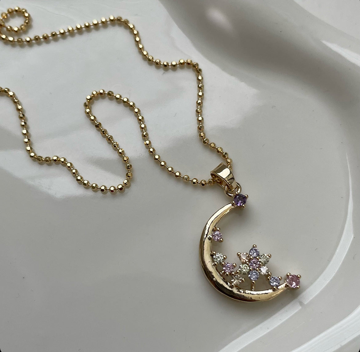 colorful moon necklace