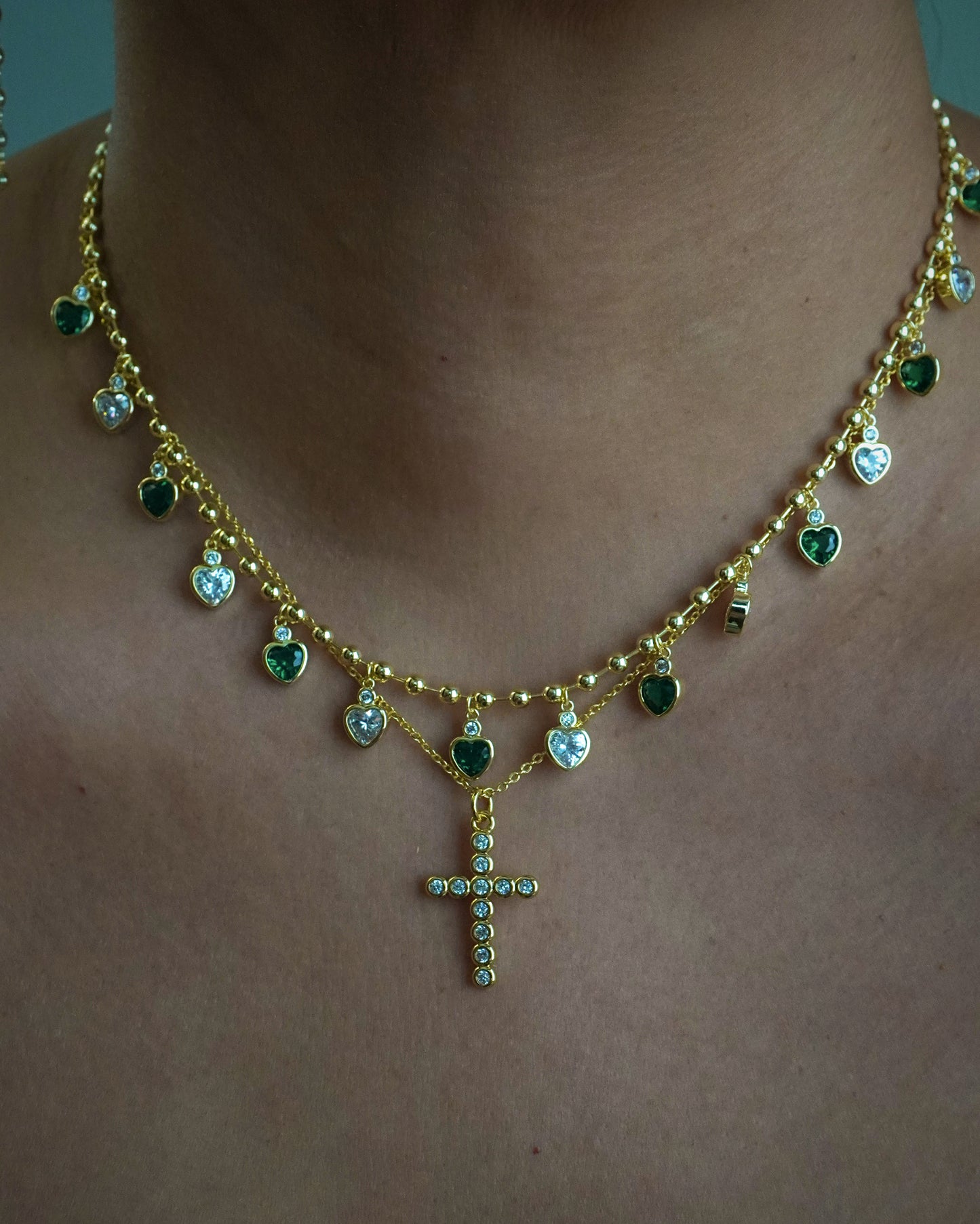 green hearts necklace