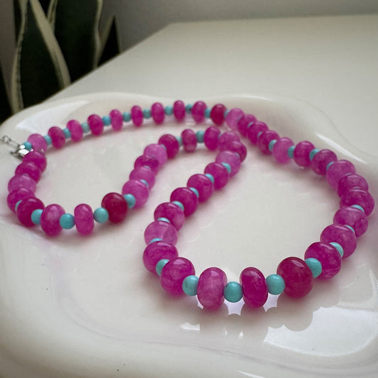 pink and blue necklace