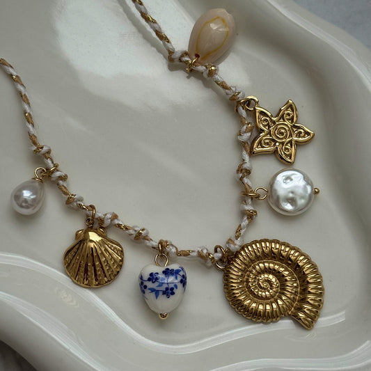 white corded summer necklace