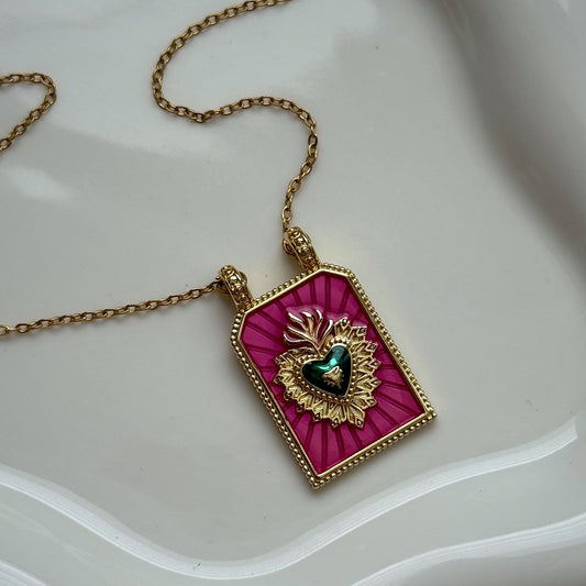 colorful sacred heart necklace