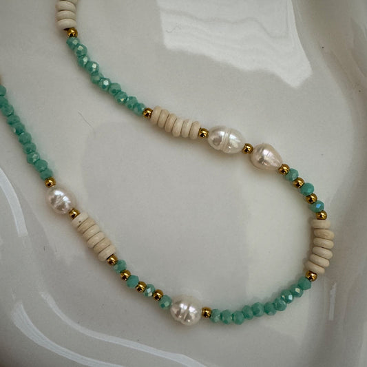 turquoise & pearls choker