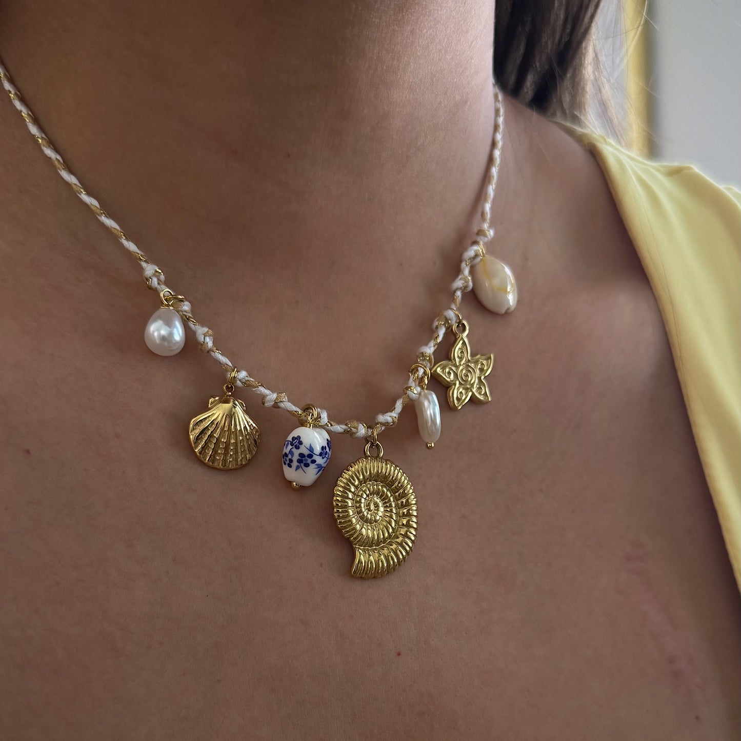 white corded summer necklace