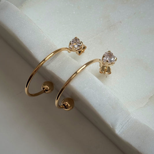 heart stud hoops