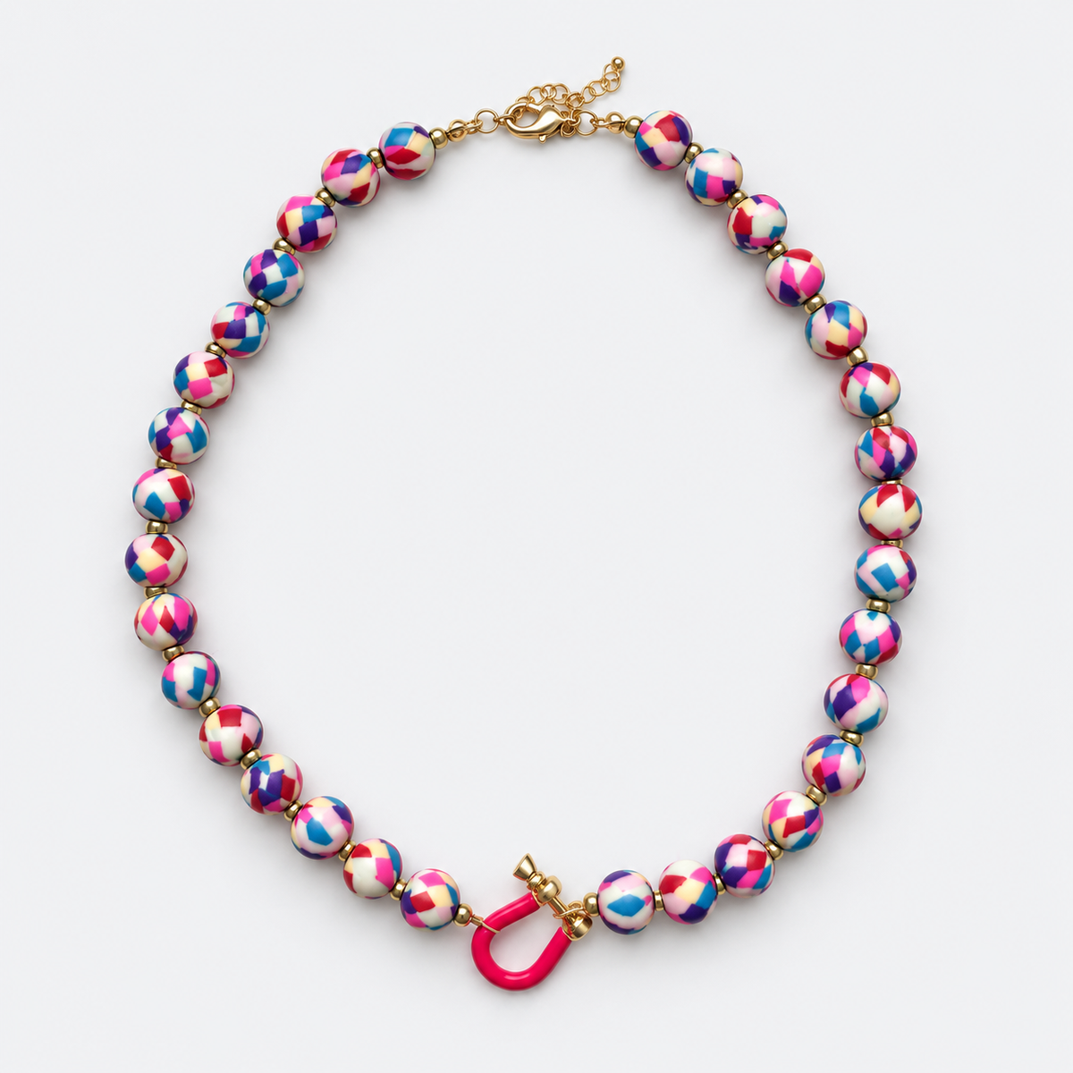 pink and blue beaded necklace
