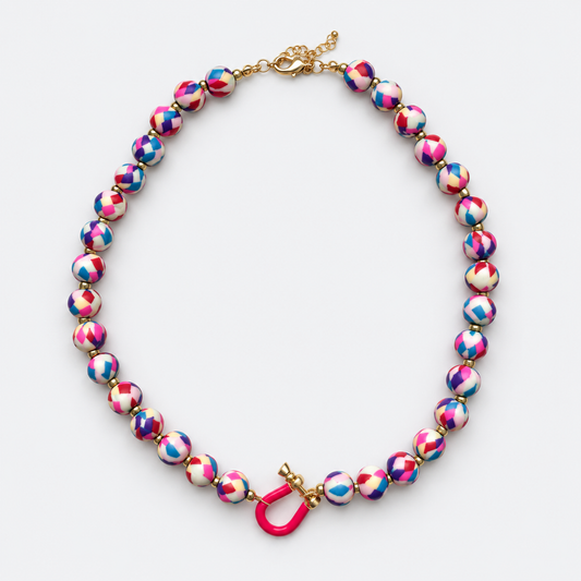 pink and blue beaded necklace