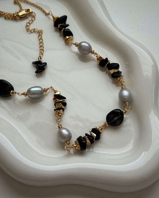 black, gold & silver necklace