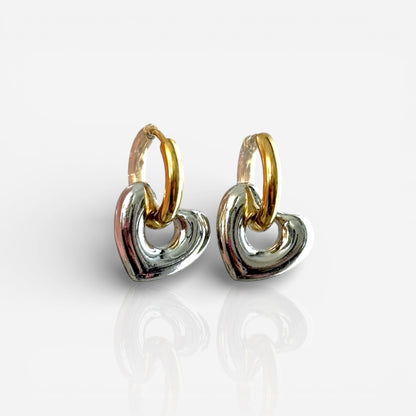 two tone heart hoops