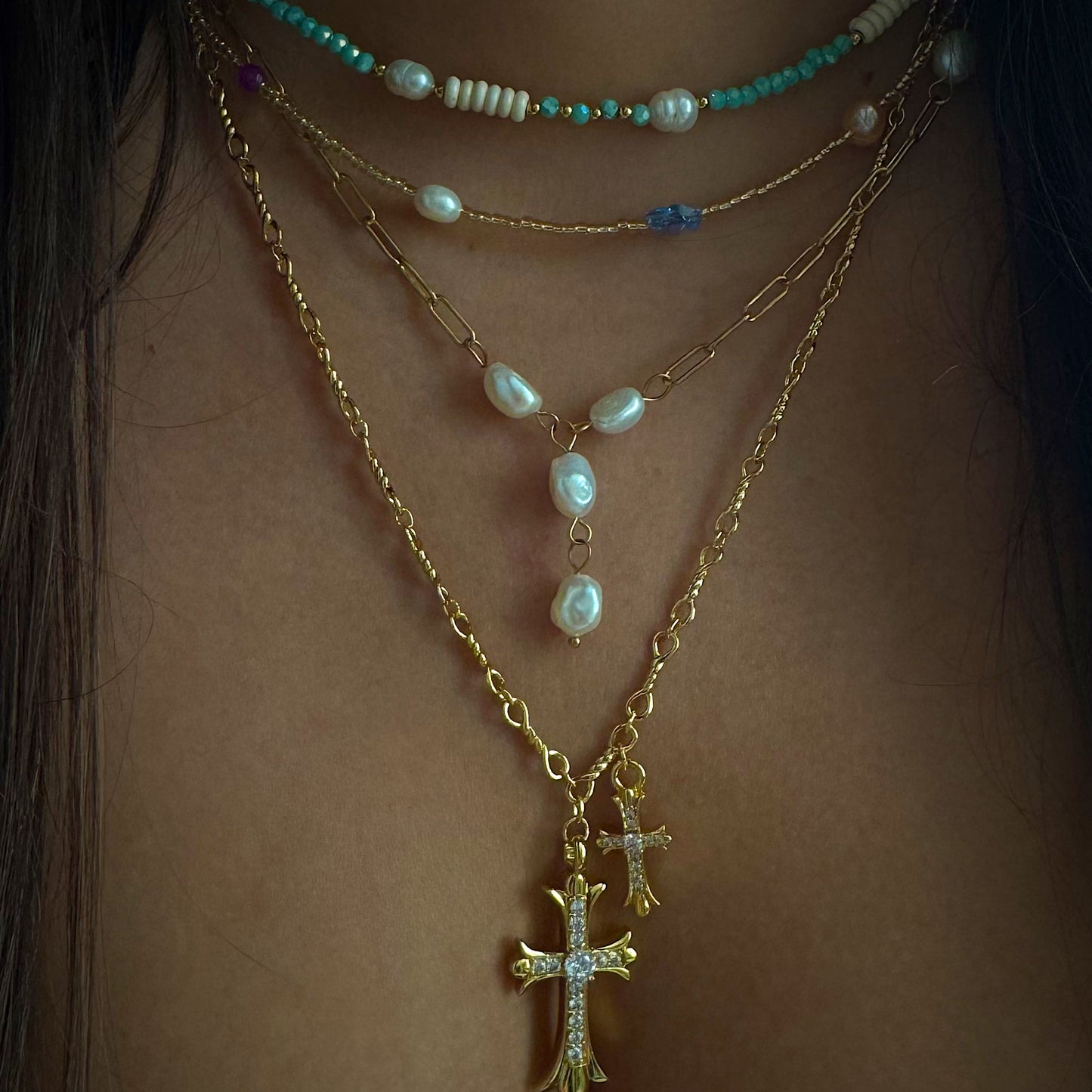 turquoise & pearls choker